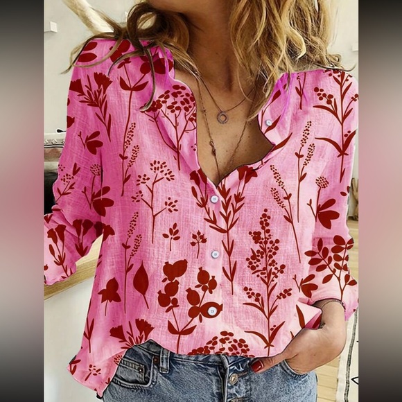 Boho floral print button down casual top - Picture 15 of 15
